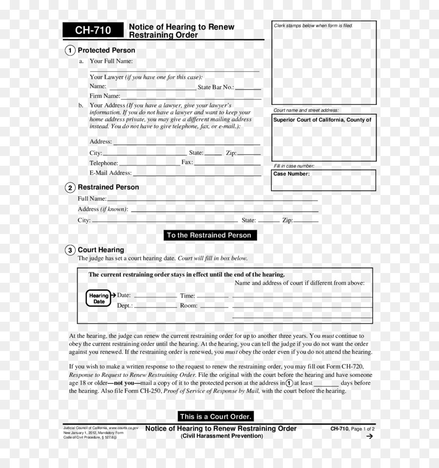 Dokument Zivil-Belästigung-Einstweilige Verfügung-Formular Mitteilung Hören - Bestellformular