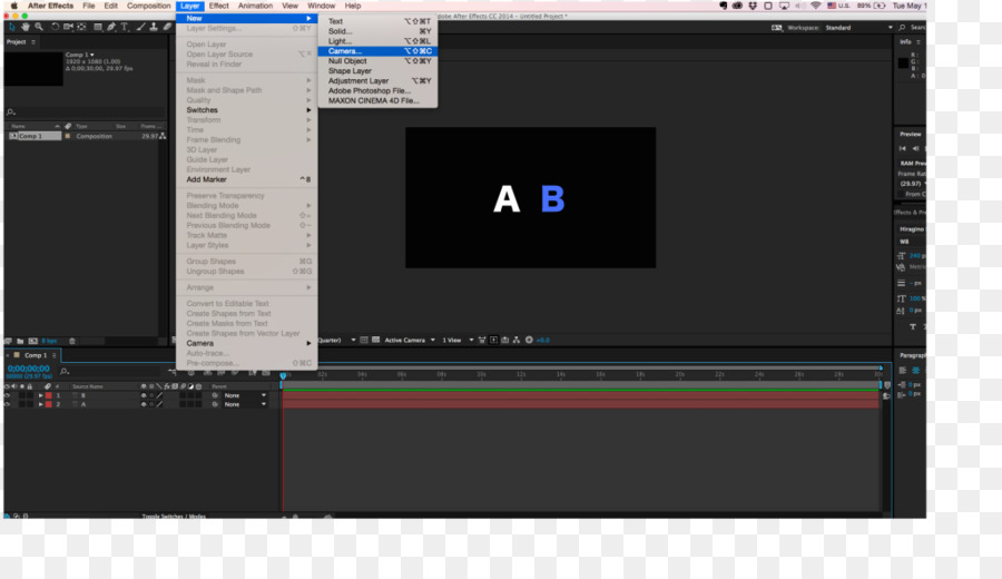 Kamera-Ebenen-Computer das Programm Adobe After Effects Screenshot - Kamera