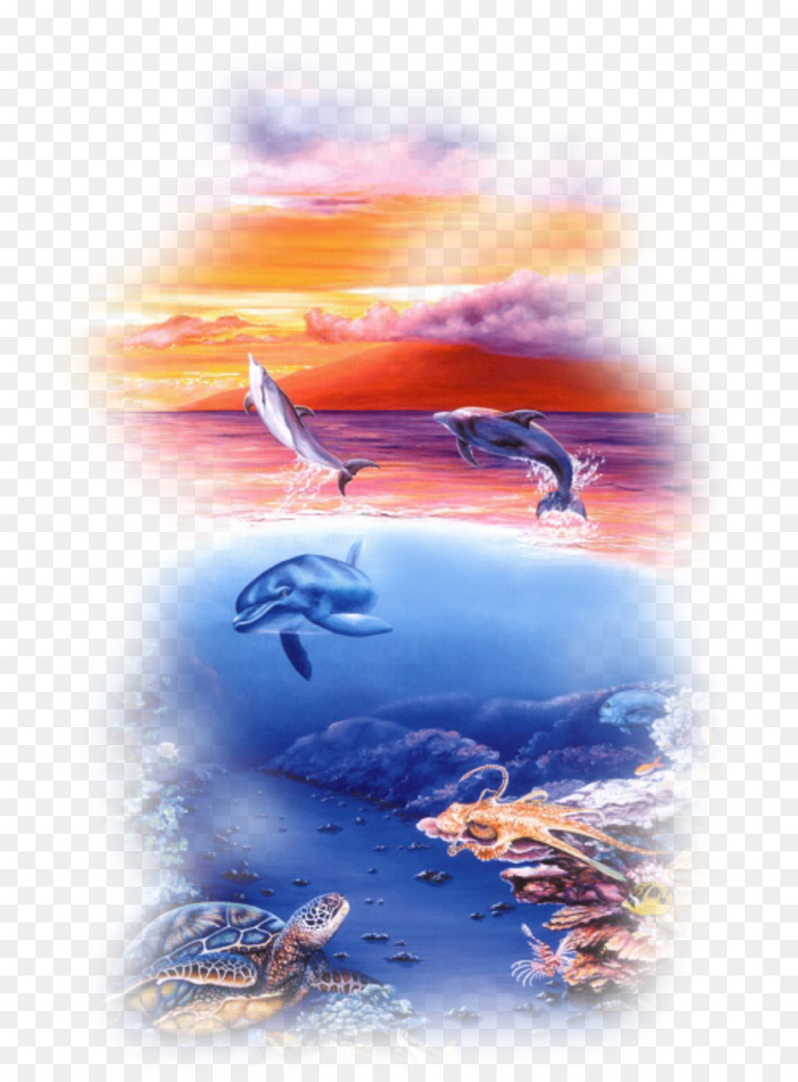 Delfine in den Ozean-Öl-Malerei, Kunst - Delphin