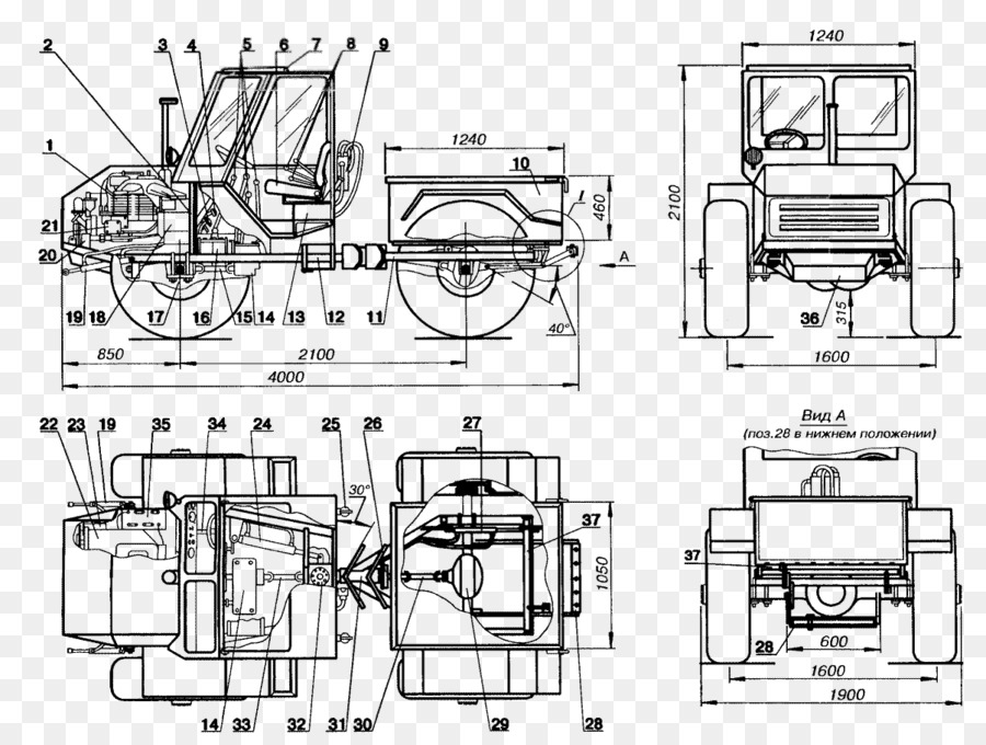 Disegno tecnico GAZ-53 Trattore Malotraktor - trattore