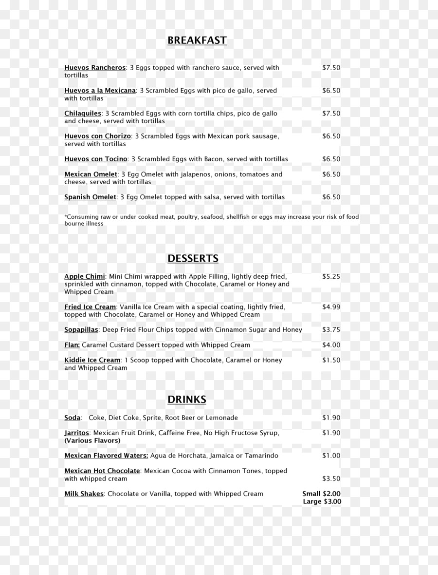 Riga Del Documento - messicano menu