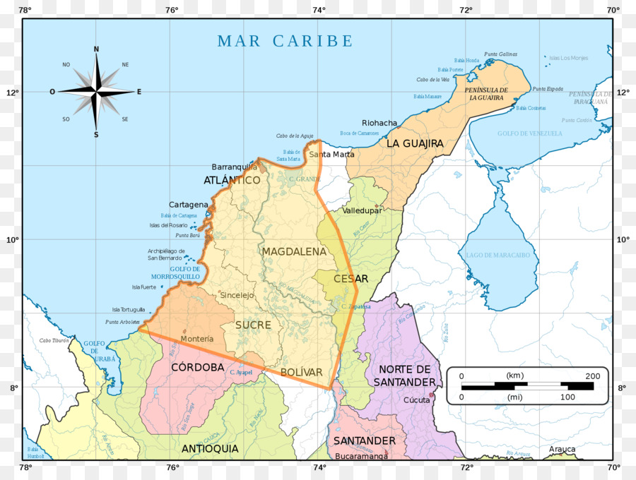 La regione caraibica della Colombia Cumbia Ballo Mappa - mappa