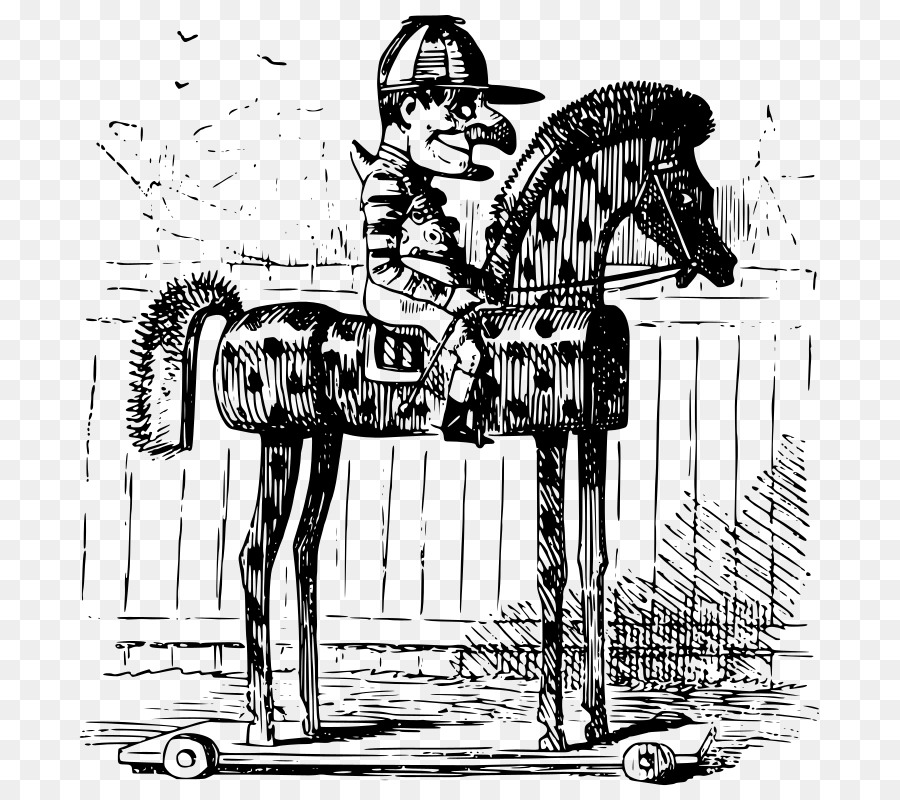 Bianco e nero, Cavallo, Cartone animato - cavallo di legno