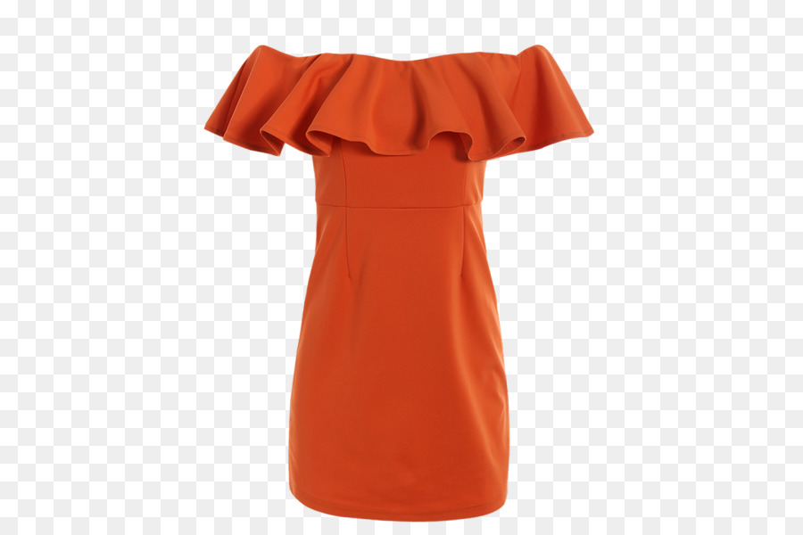 Sleeve Bodycon Kleid mit Rüschen Ausschnitt - orange Kleid