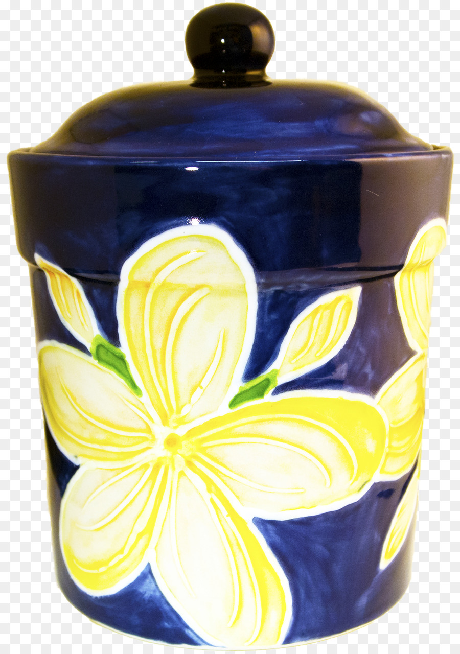 Keramik Urne Lid - plumeria gelb