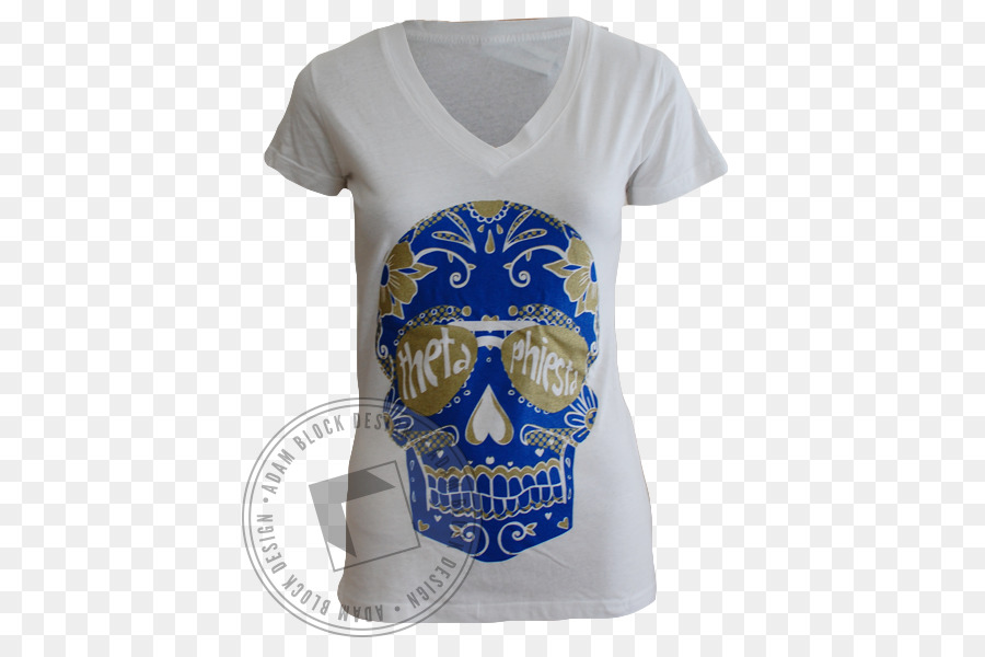 T-shirt màu xanh Cobalt Tay áo Phông - bộ xương đầu và cổ