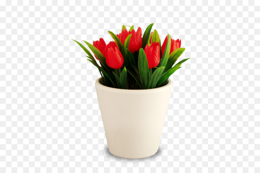 Lọ Hoa Trắng Vàng Tulip Đỏ - Tulip