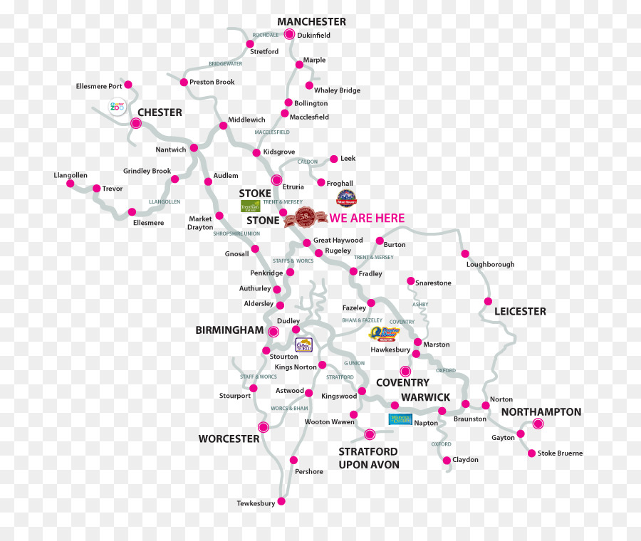 Staffordshire e Worcestershire Canale Trent e Mersey Canale Cheshire Anello di Quattro Contee Anello di Macclesfield Canale - mappa