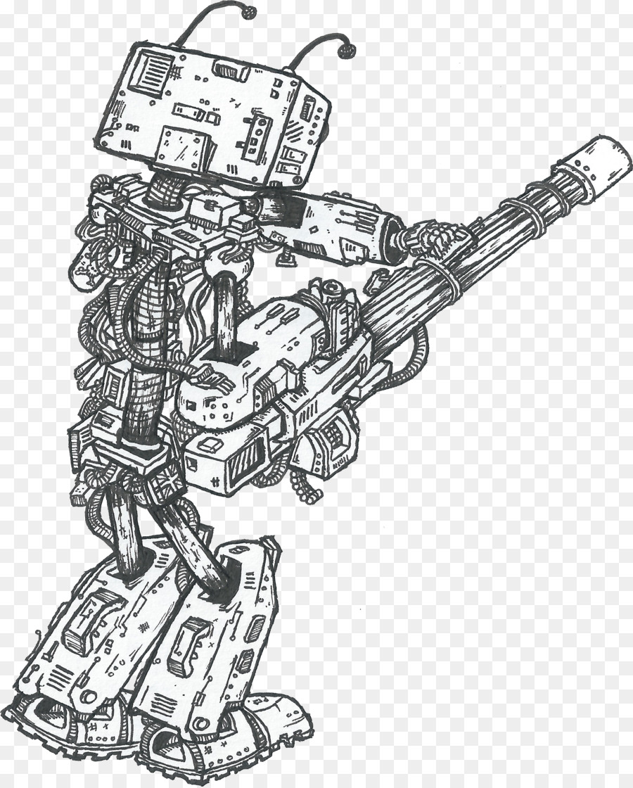 Line-art Zeichnung Robotik - Roboter