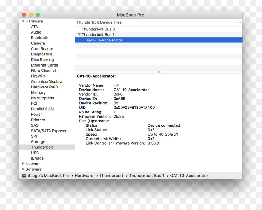 Macintosh MacBook Pro Thunderbolt macOS High Sierra - esterno l'invio della scheda