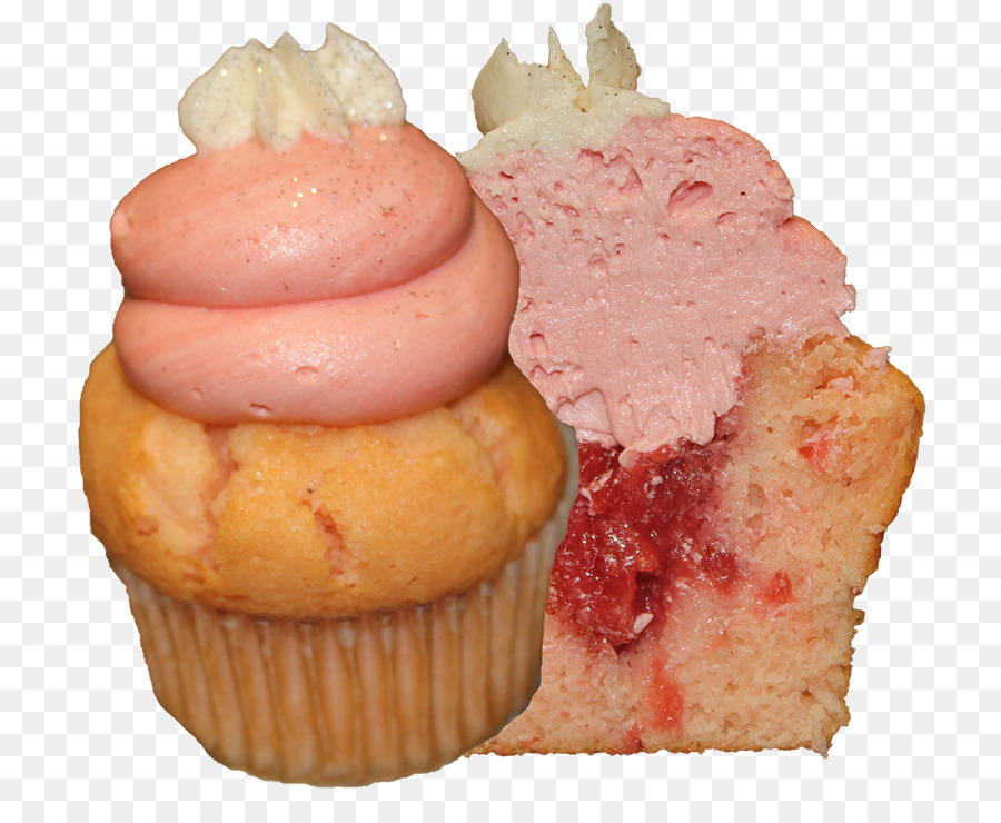 Cupcake Muffin mit Buttercreme Eingefroren, dessert - Erdbeere Scheiben