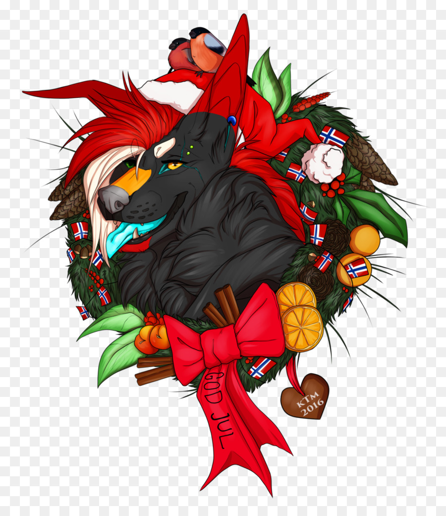 Illustrazione Foglia di Natale ornamento pianta in fiore - carino big mouthbirds