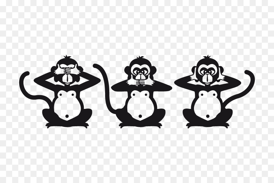 Tre scimmie sagge Figurina Immagine in bianco e Nero - scimmia