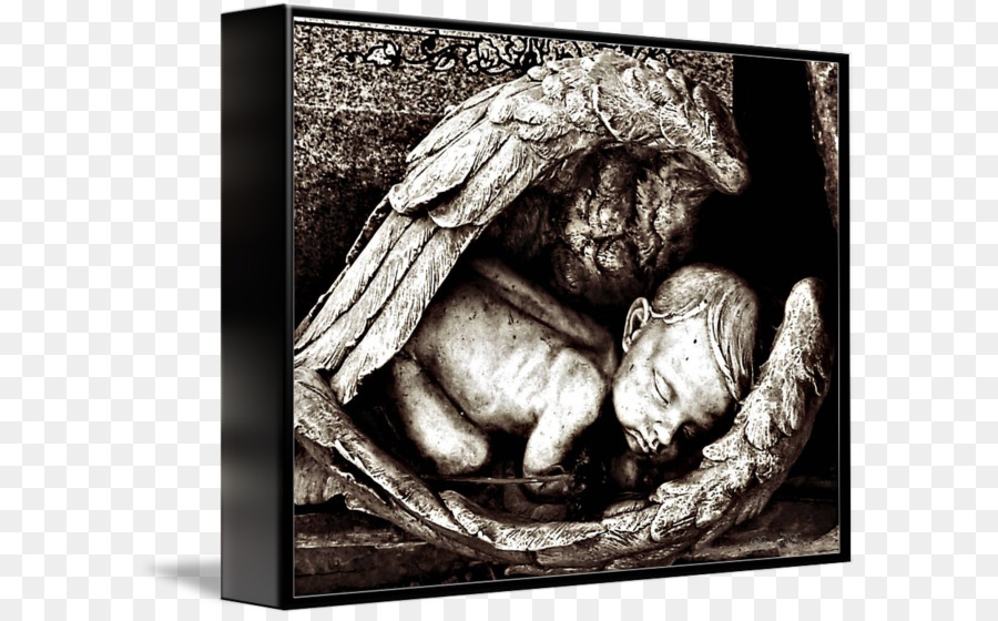 Gallery wrap Canvas Schlafen In Himmlischer Ruhe Skulptur Schlafende Baby Engel in Flügel - andere