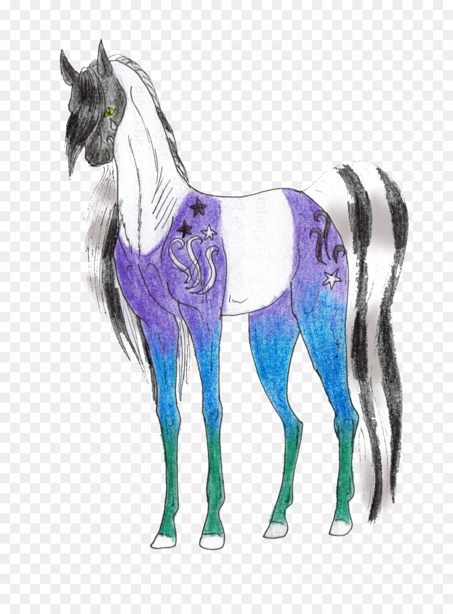 Mustang Hengst, Illustration Pack animal Lila - Feld von Vergissmeinnicht