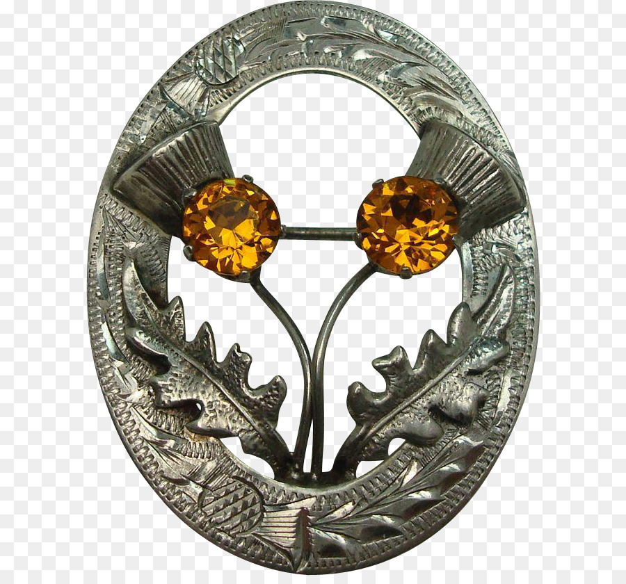 Brosche Distel Edelstein Silber Pin - schottisches Karo