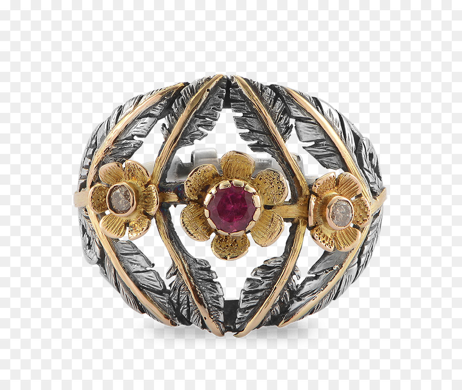 Ohrring Mit Rubin-Edelstein, Turmalin - gold und ruby Blume ring mit Diamanten
