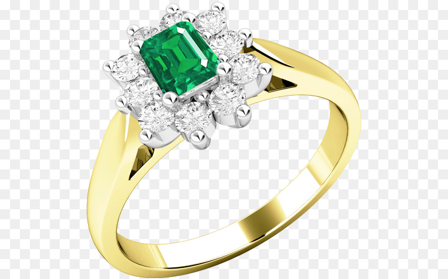 Smaragd Ring Mit Gelben Diamanten Brillanten - Smaragd