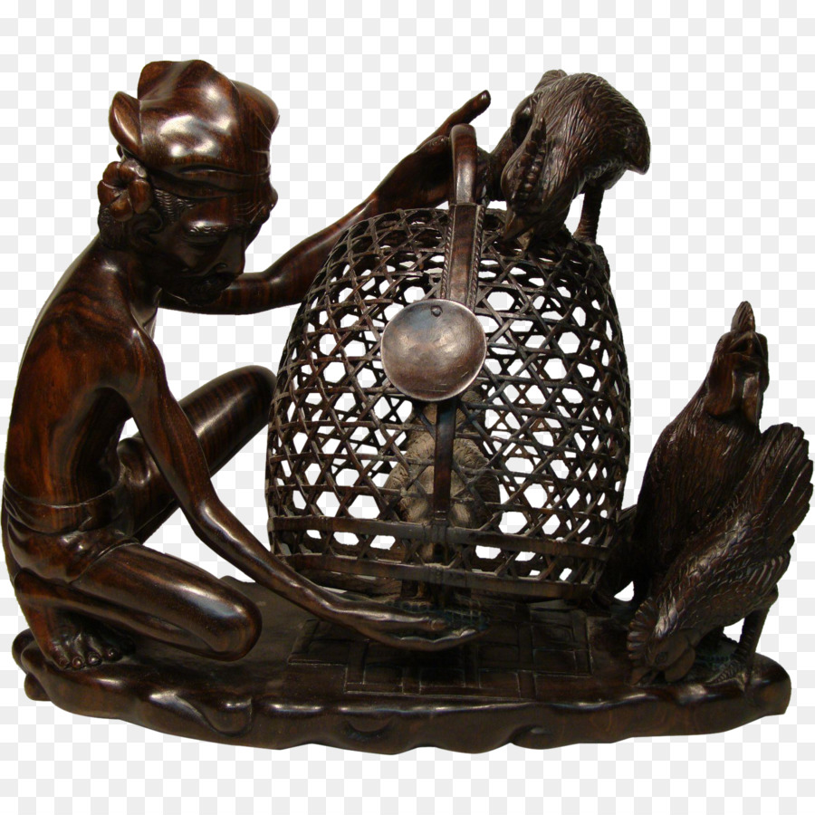 Bronze-Skulptur-Kunst-Huhn-Holz-Schnitzerei - balinesische Schnitzkunst