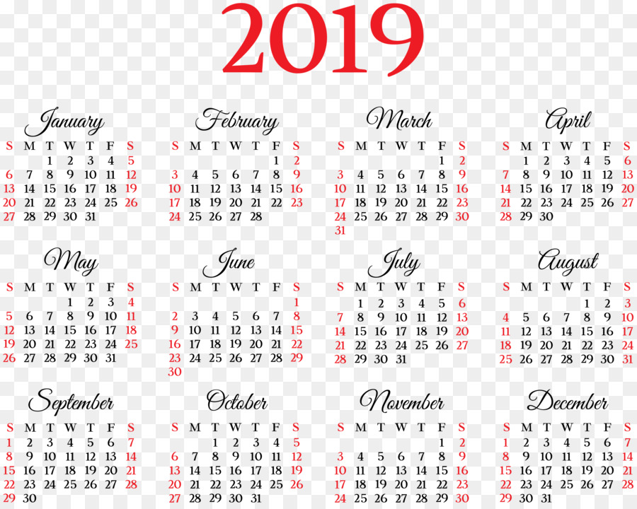 Vektor-Grafiken-Kalender-Bild (Woche beginnt am Sonntag) Portable Network Graphics - 2019 Kalender