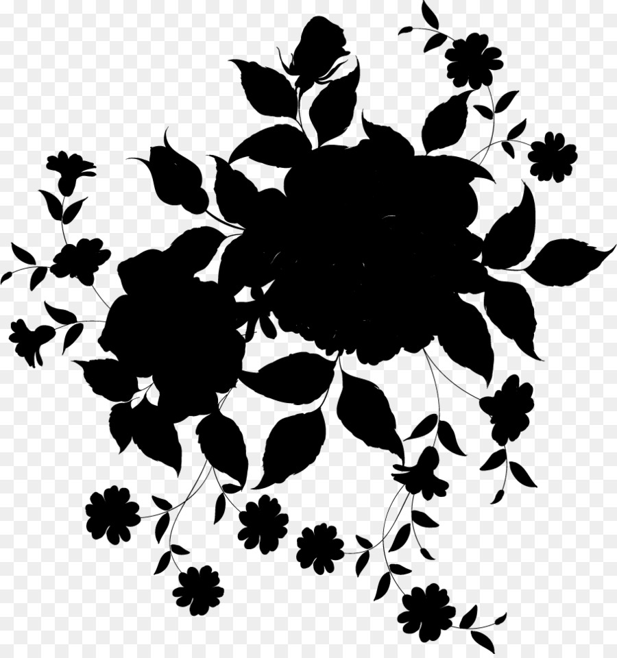 Blütenblatt Black & White - M-Muster mit Blumenmuster - 