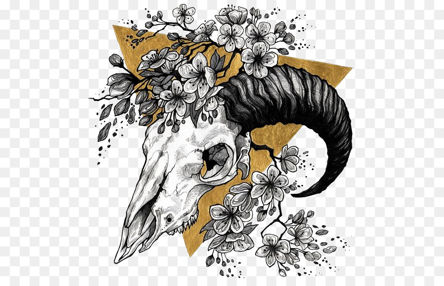 Illustrazione del fiore Sticker Art Drawing - tatuaggio di disegno del png di schizzo del cranio e del fiore