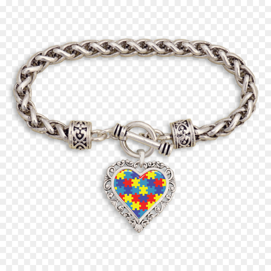 Braccialetto con medaglione Collana con gemma - cuore di puzzle di consapevolezza di autismo png