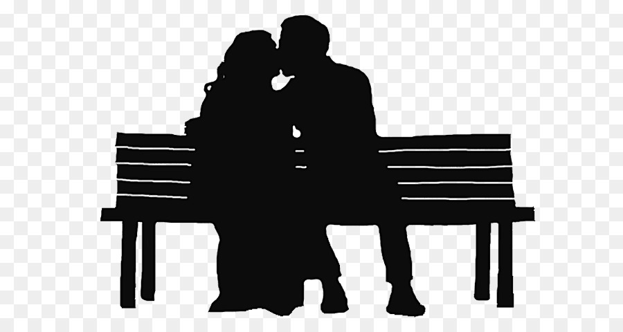 Immagine di seduta di clipart del banco della siluetta - coppia estate bacia