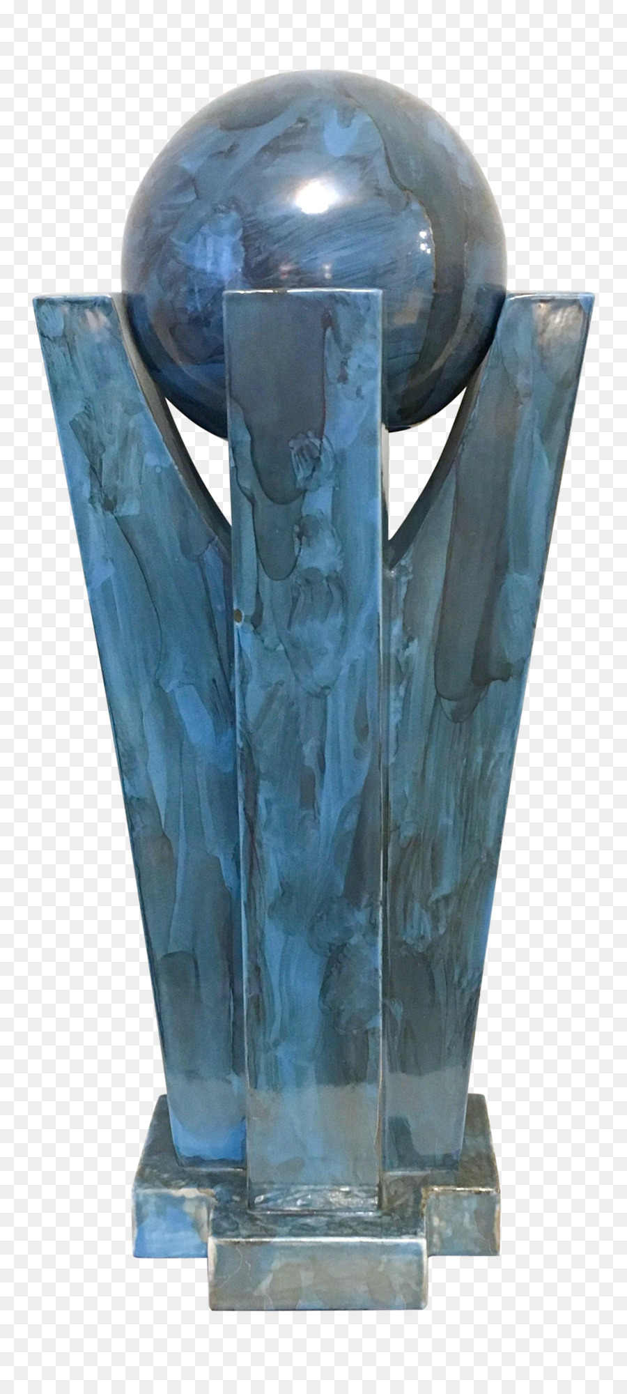 Skulptur Steinschnitzerei Kobaltblau Artefakt - Art Deco der Vereinigten Staaten