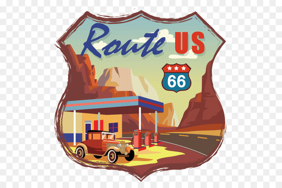 Route 66 Road Cartoon Ziel Reisen - Nationalfeiertag für eine Reise