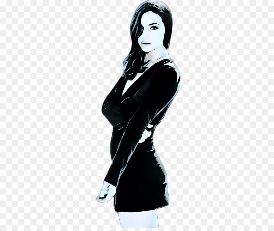 fashion illustration black-and-white black hair little black dress model