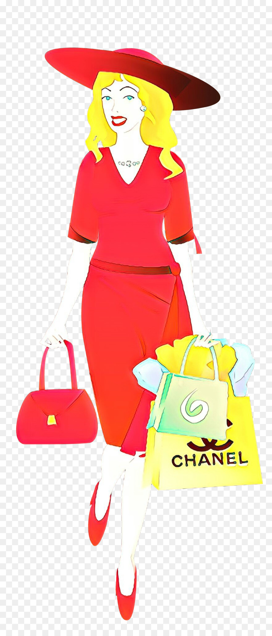 gelbe rote Modeillustrations-Taschen-Einkaufstasche - 