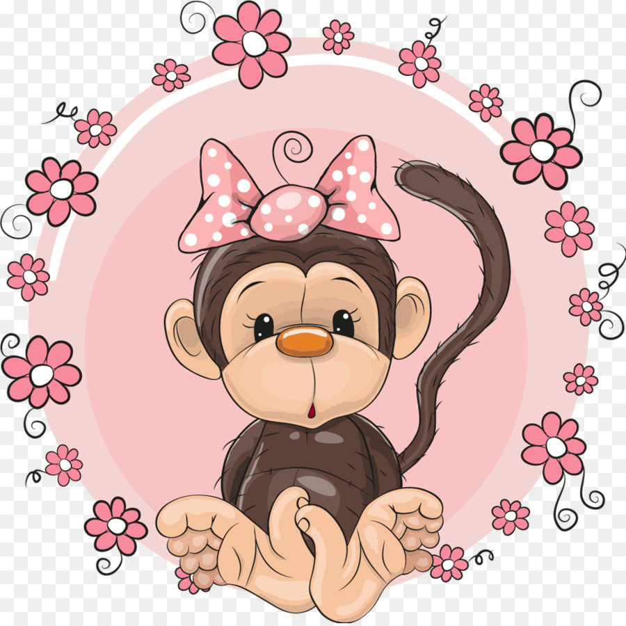 rosa Cartoonclipart-Backenmuster - tierischer niedlicher Affe