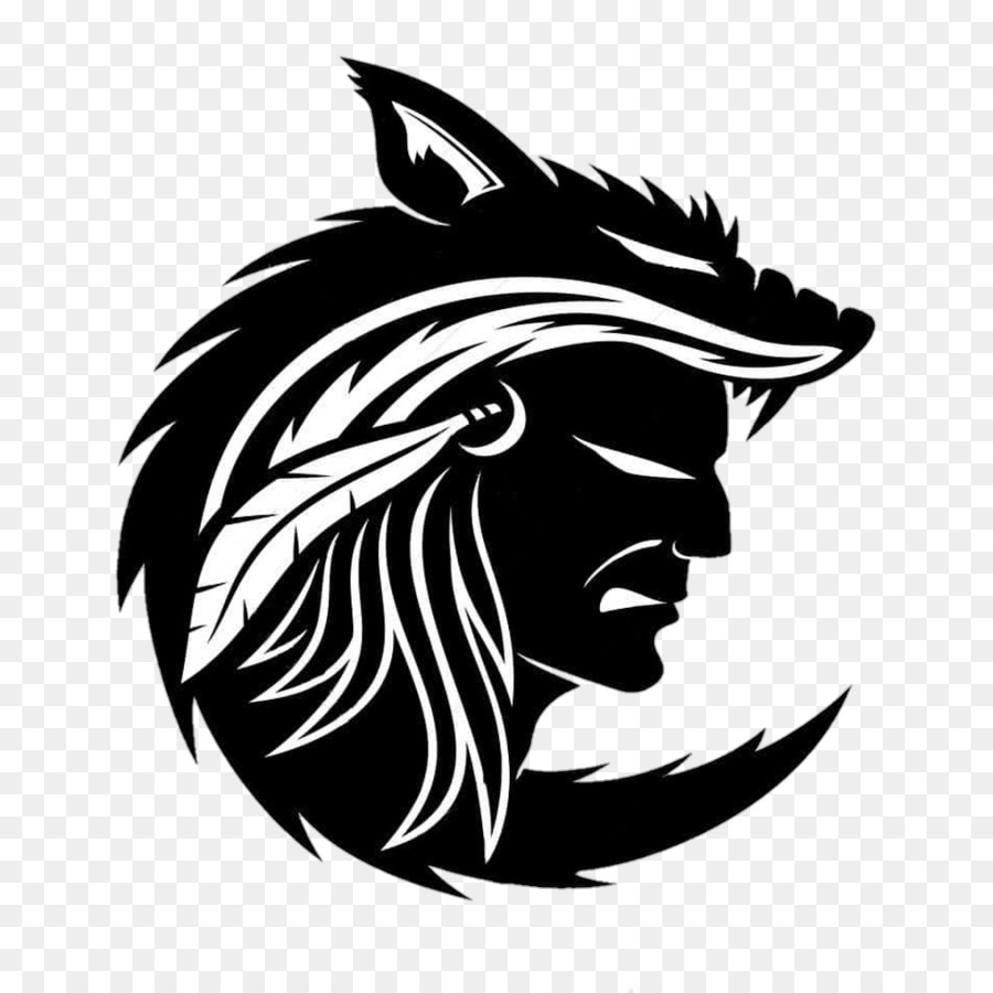 testa logo stencil disegno in bianco e nero - nativi americani png mascotte