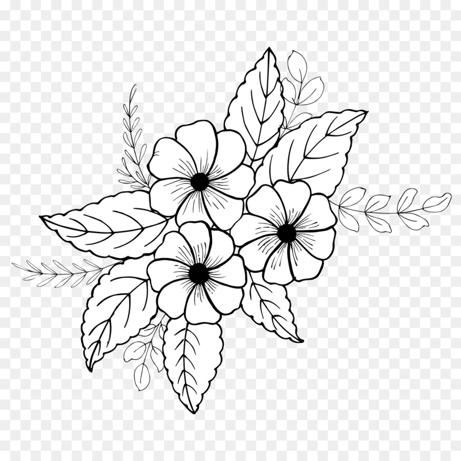 leaf line art plant black-and-white coloring book