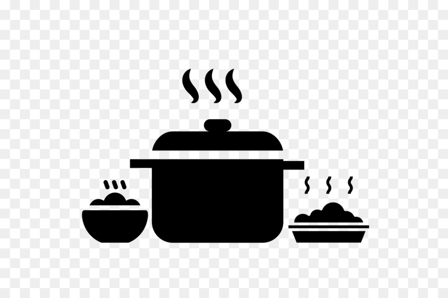 Kochgeschirr und Backgeschirr Logo Schrift Bratpfanne Kessel - Feuer gekochtes Essen