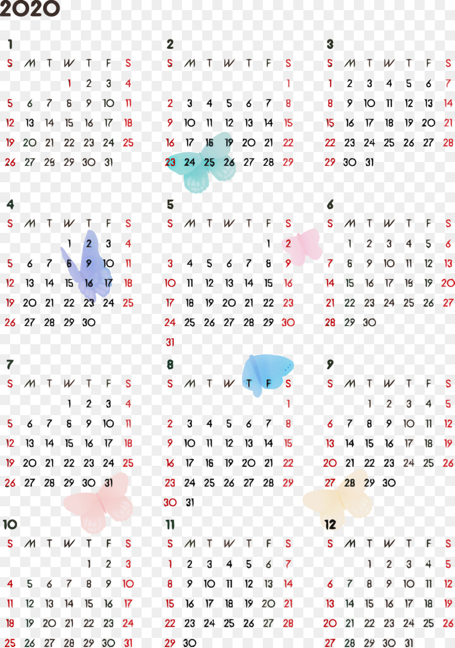 Jahreskalender 2020 Druckbarer Jahreskalender 2020 Jahreskalender 2020 - 