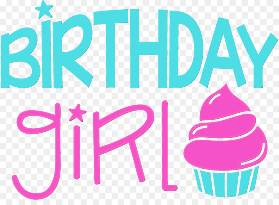 birthday logo cartoon doll pink birthday girl