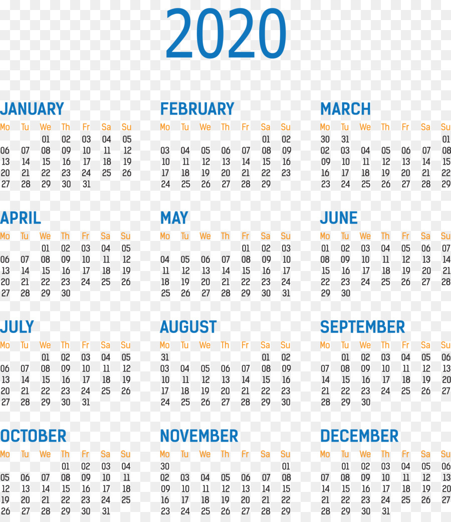 2020 calendario annuale Stampabile 2020 Calendario Annuale Modello di un Intero Anno di Calendario 2 - 