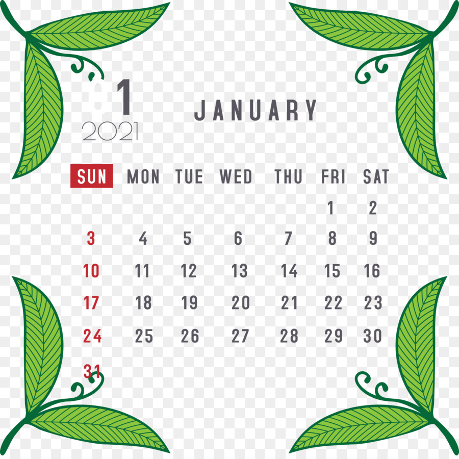 Gennaio 2021 Calendario stampabile Calendario di gennaio - 