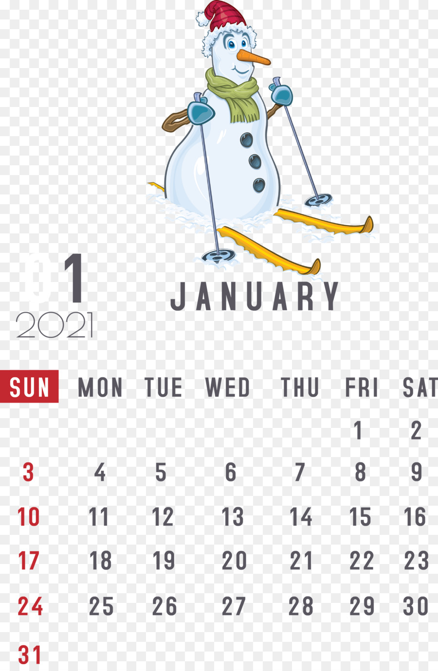 Januar 2021 Druckbarer Kalender Januar-Kalender - 