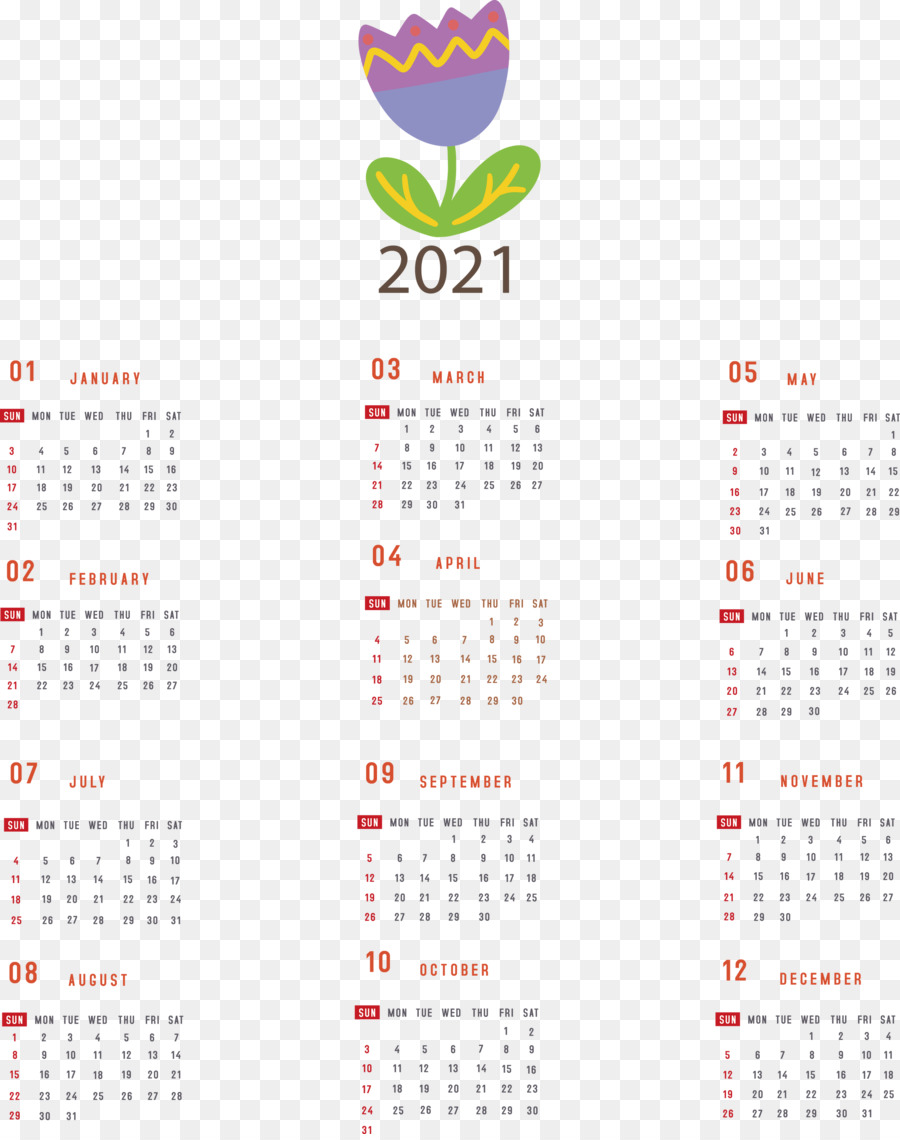 Druckbarer Jahreskalender 2021 Jahreskalender 2021 - 