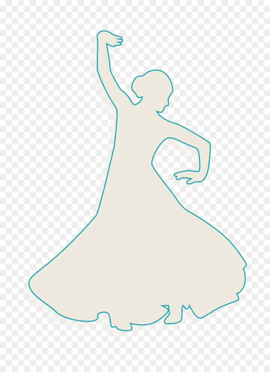 Siluetta della ballerino femminile del flamenco dell'icona della donna con l'icona della danza del flamenco alzata del braccio destro - 
