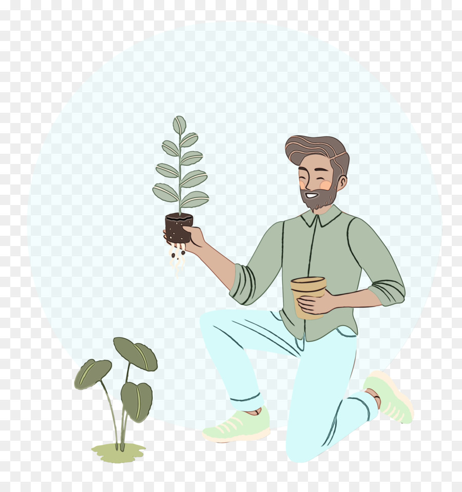 Cartone animato della pianta verde che si siede H & M - 