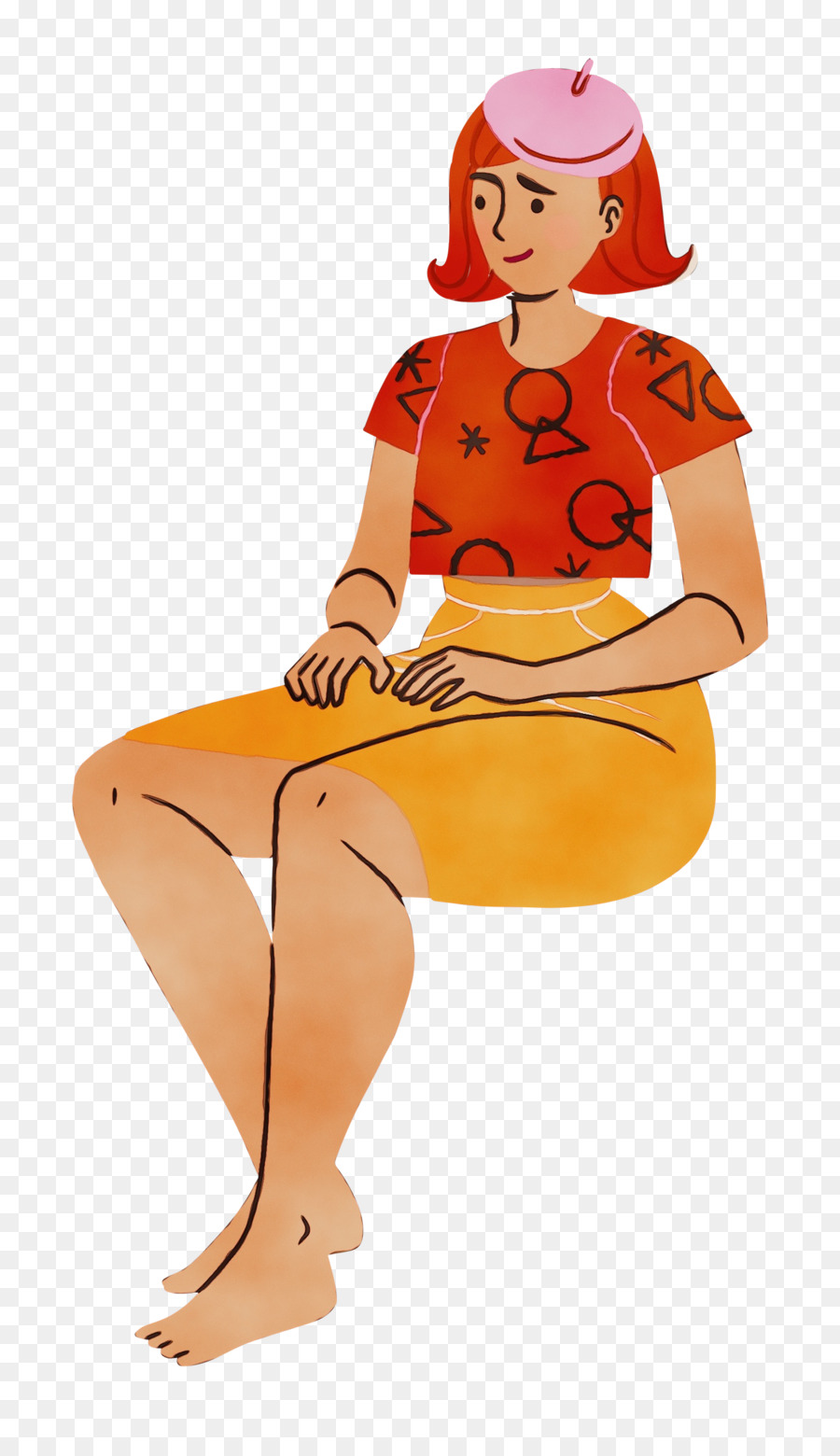 joint cartoon pin-up girl sitting science