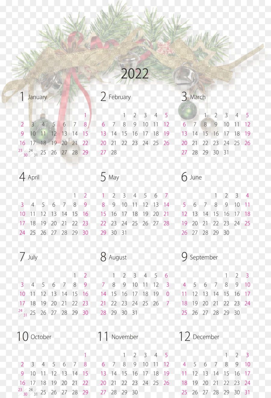 2022 Yearly Calendar printable 2022 Yearly Calendar