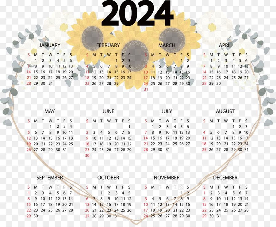 2024 Yearly Calendar With Sunflower Theme