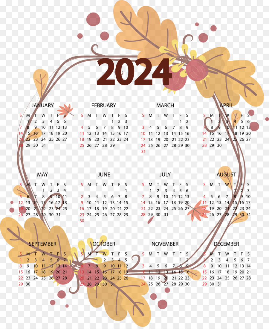 2024 Yearly Calendar With Autumn Theme