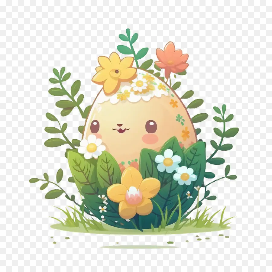 cute egg with flowers foliage decoration