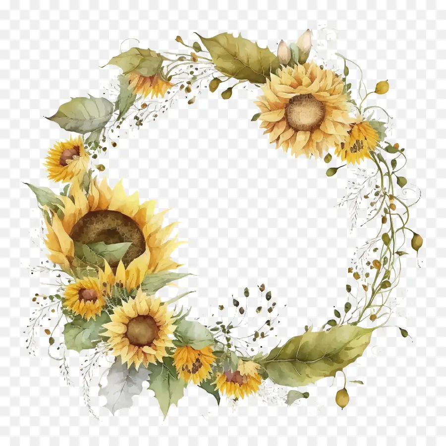 watercolor sunflower wreath sunflower wreath golden round